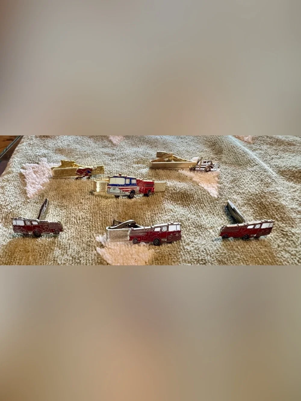 Vintage Firetruck Set Cufflinks Tie Clip And 3 More Tie Clips Semi Trucks Devil